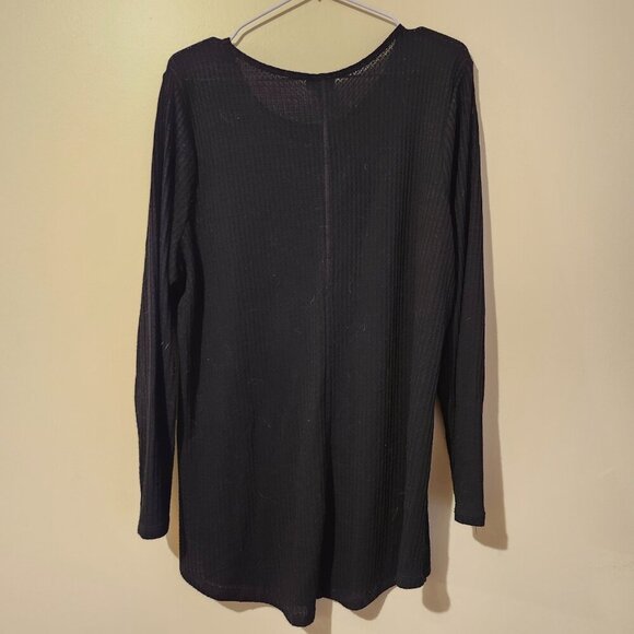 Black Long Sleeve Top with Floral Sugar Skull Design - Picture 2 of 4